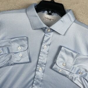 Collars & Co Dress Collar Polo Shirt Mens XL Blue Houndstooth Preppy Long Sleeve